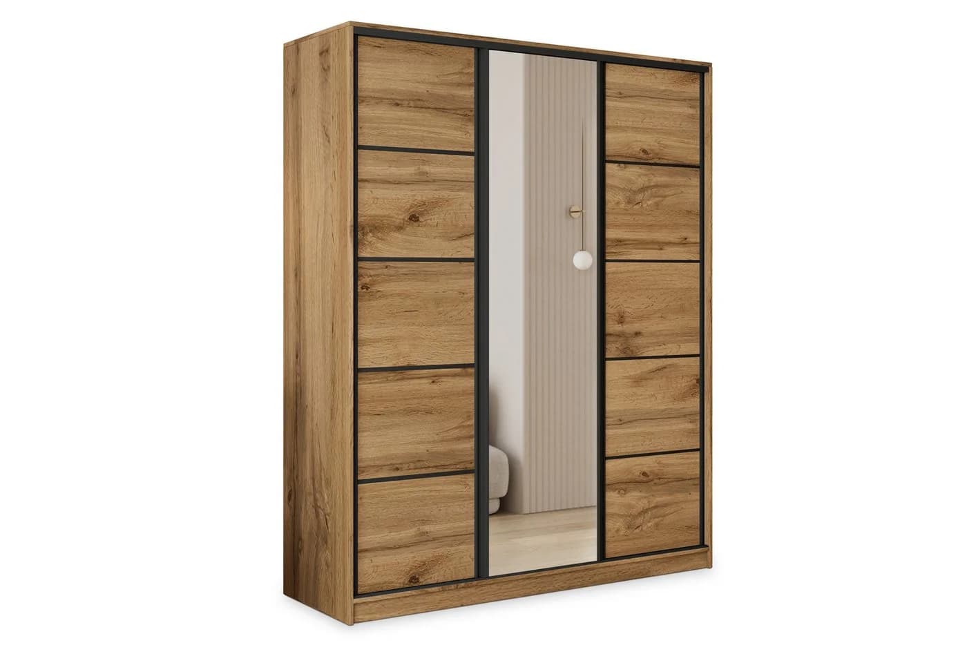 Masseno Schwebetürenschrank PINA mit Spiegel und Schubladen Eiche Schwarz - Bild 2
