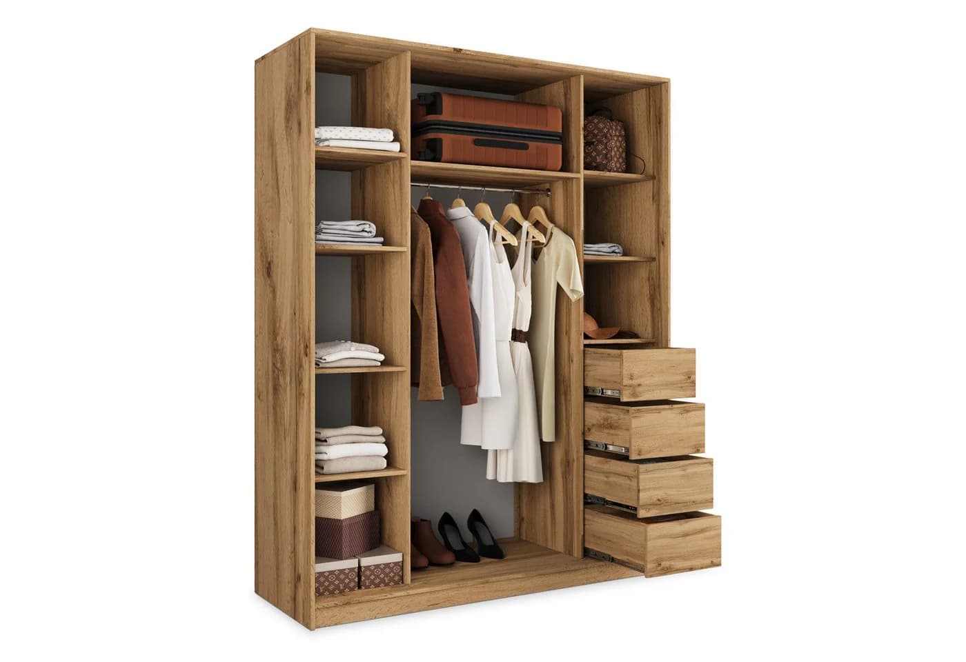Masseno Schwebetürenschrank PINA mit Spiegel und Schubladen Eiche Schwarz - Bild 3