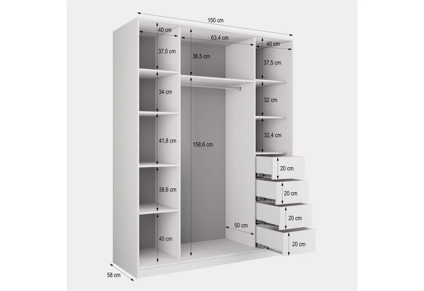 Masseno Schwebetürenschrank PINA mit Spiegel und Schubladen Eiche Schwarz - Bild 4