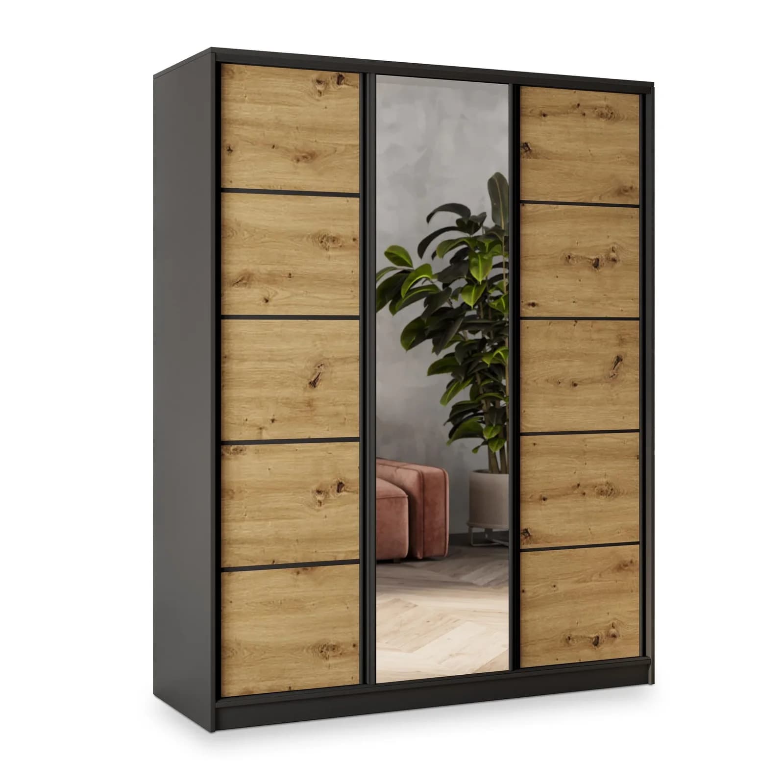 Masseno Schwebetürenschrank NATA Kleiderschrank mit Spiegel und Schubladen
