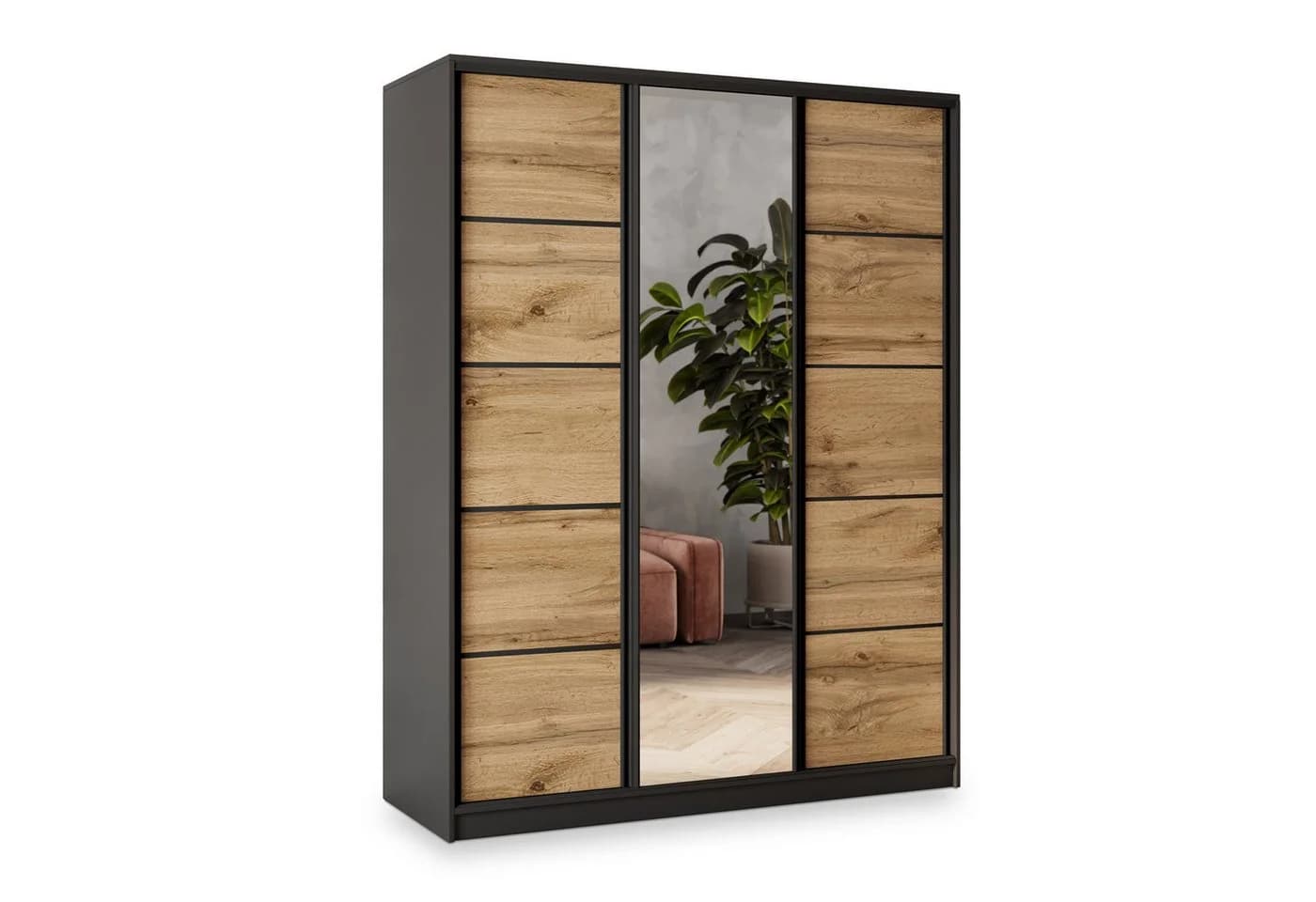 Masseno Schwebetürenschrank NATA mit Spiegel und Schubladen Schwarz - Bild 2