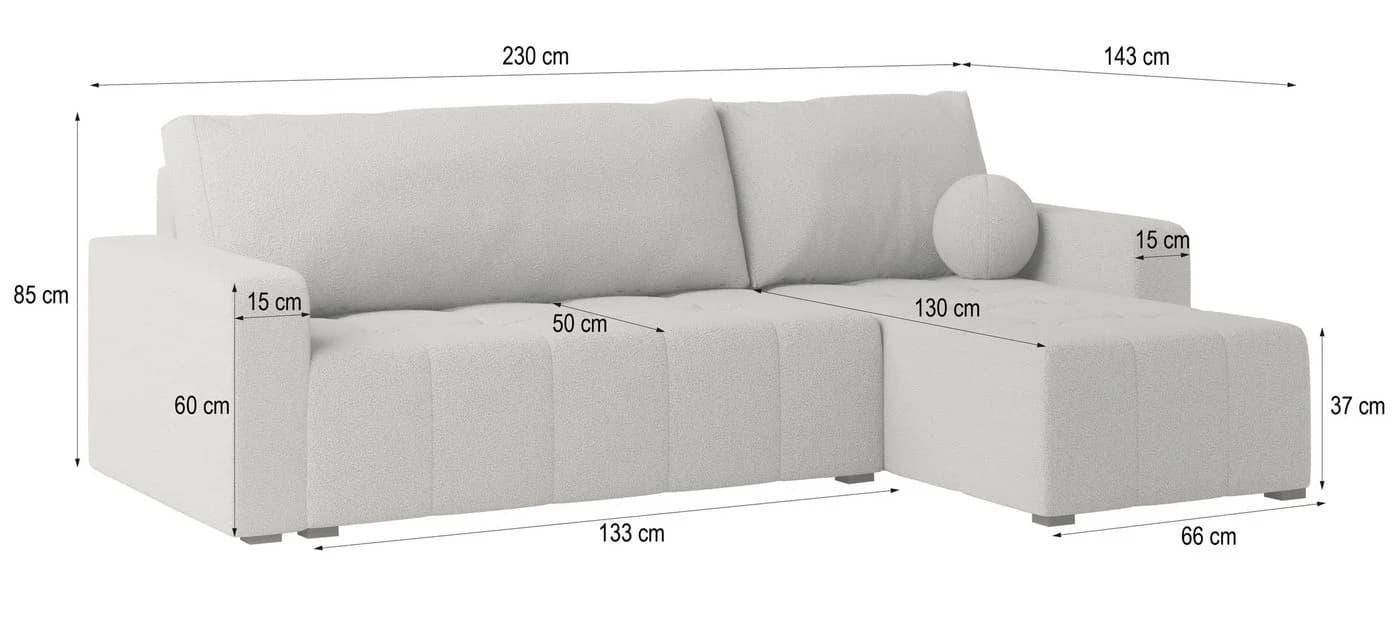 Masseno Ecksofa VOLIRA mit Schlaffunktion L-Form Beige - Bild 3