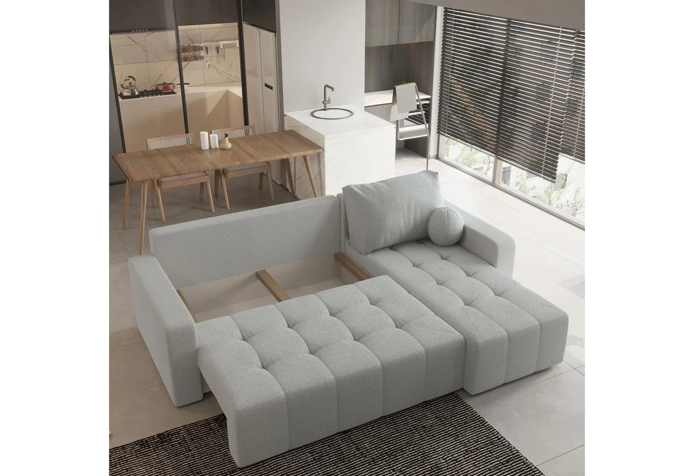Masseno Ecksofa VOLIRA mit Schlaffunktion L-Form Beige - Bild 4