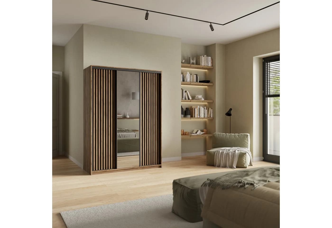 Masseno Schwebetürenschrank ORRA mit Spiegel und Schubladen Braun/Schwarz