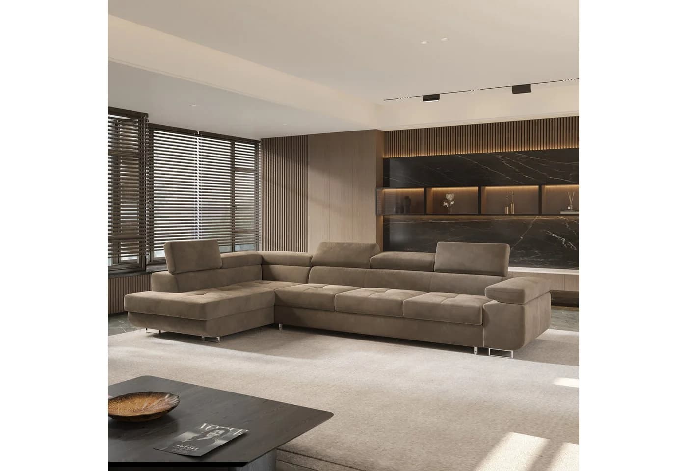 Masseno Ecksofa VICENTE L-Form Beige mit Schlaffunktion - Bild 2