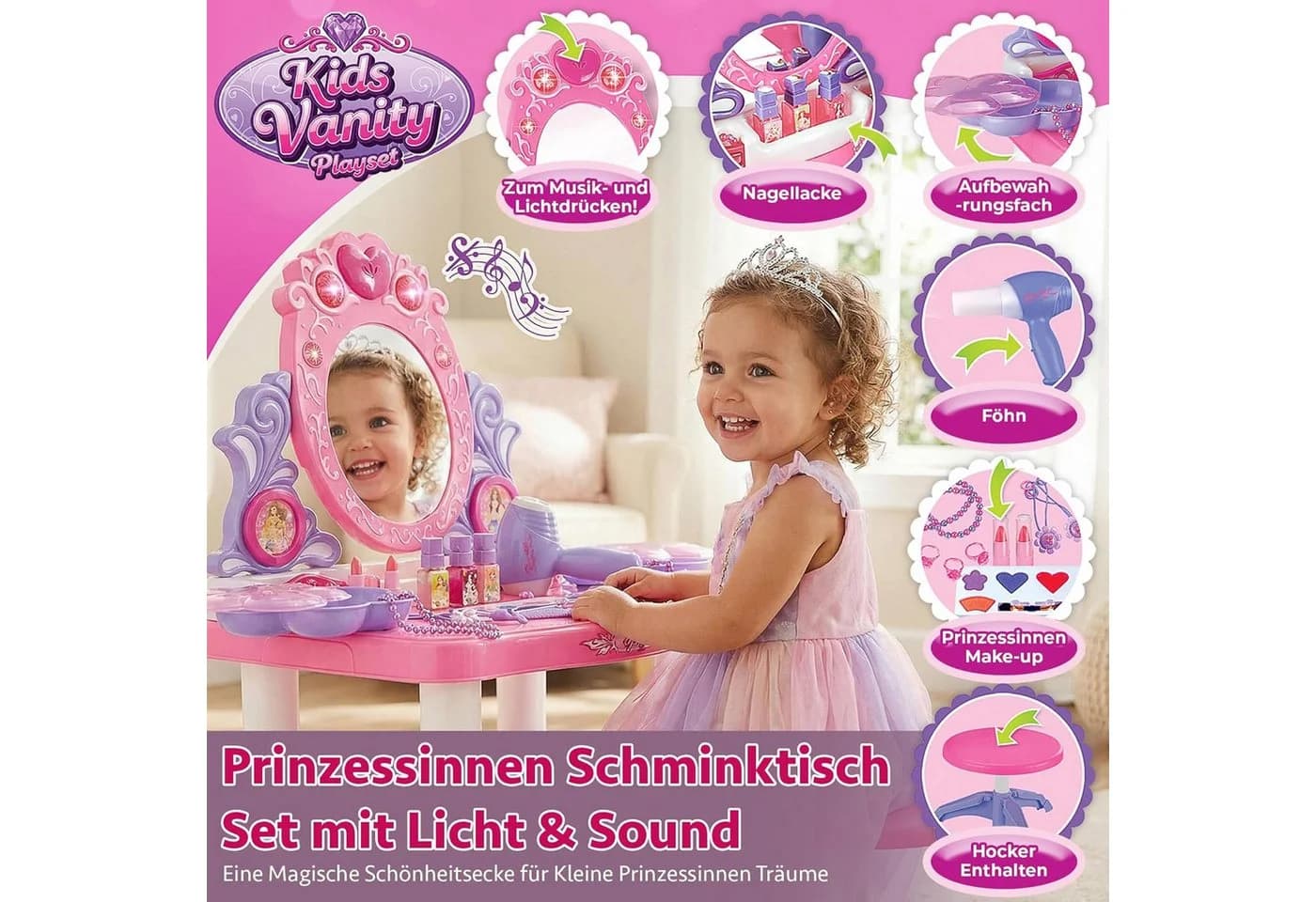 kinderplay Schminktisch mit Licht und Sound Rosa