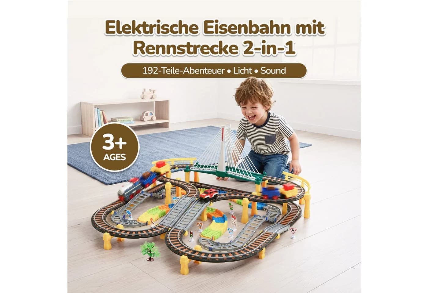 kinderplay Spielzeug-Zug Elektrische Eisenbahn mit Rennbahn – 2-in-1 Set