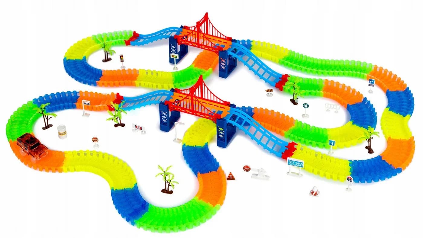 kinderplay Autorennbahn Leuchtender Rennbahn Track – Flexibel biegsam – Spielspaß für Kinder