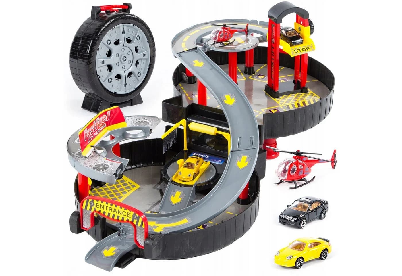 kinderplay Spiel-Parkgarage Parkgarage Spielset – Autos & Helikopter – Kinder 3+ – Klappbar - Bild 2