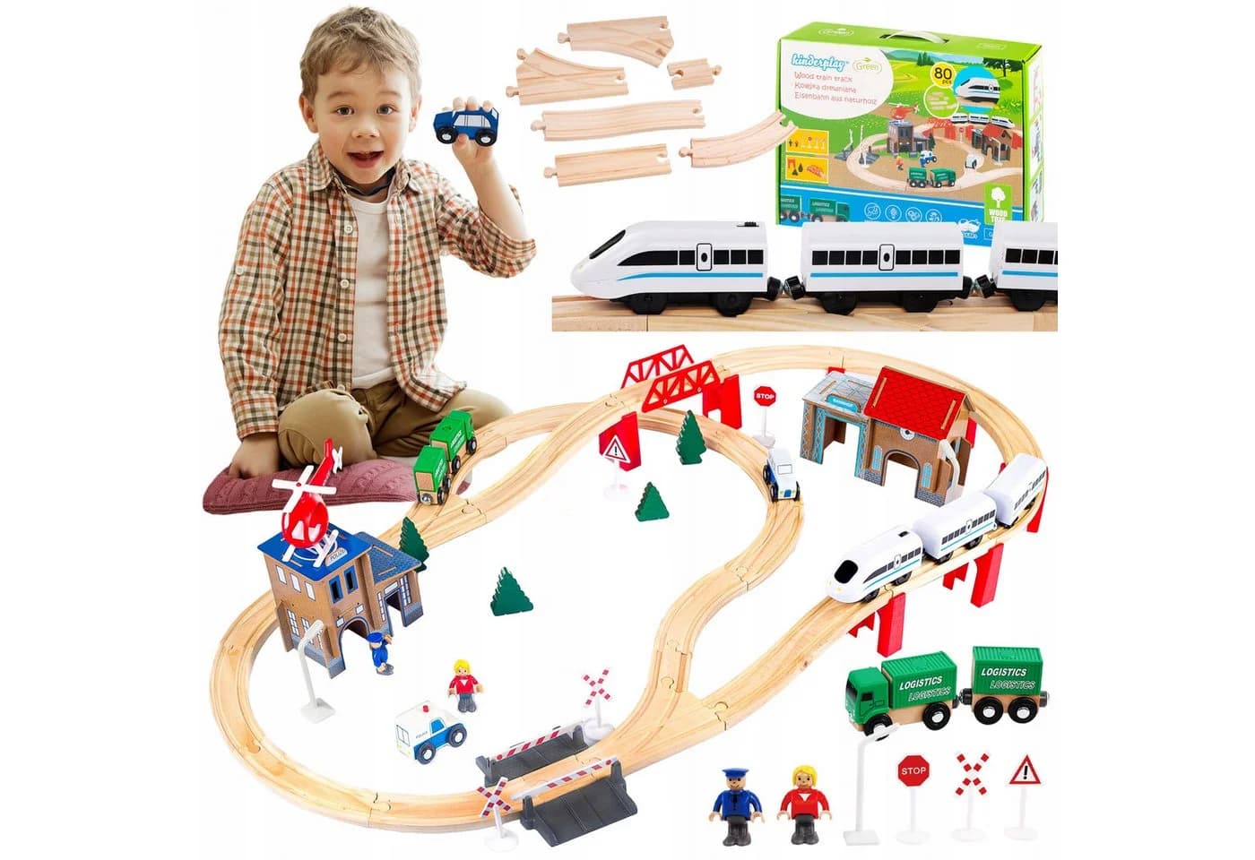 Green Series Spielzeugeisenbahn-Set 80 Teile Elektrischer Zug Holz