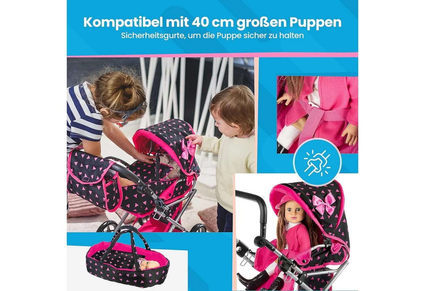 kinderplay Puppenwagen 3-in-1 höhenverstellbar & klappbar - Bild 5