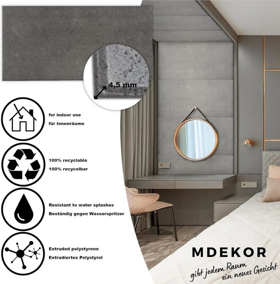MDEKOR 3D Wandpaneel Betonoptik Gray Dark XPS - Bild 3