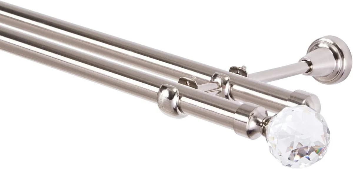 MDEKOR Gardinenstange 2-läufig Silber Edelstahloptik kürzbar