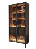 Compleo Glasvitrine 2 Schubladen 2 Türen LED Eiche Dunkel Bild 2