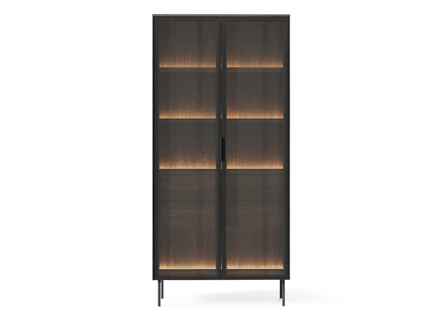 Compleo Glasvitrine 2 Schubladen 2 Türen LED Eiche Dunkel - Bild 4