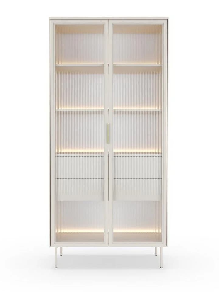 Compleo Glasvitrine 2 Schubladen Zweiturig LED Beleuchtung Kaschmir - Bild 4