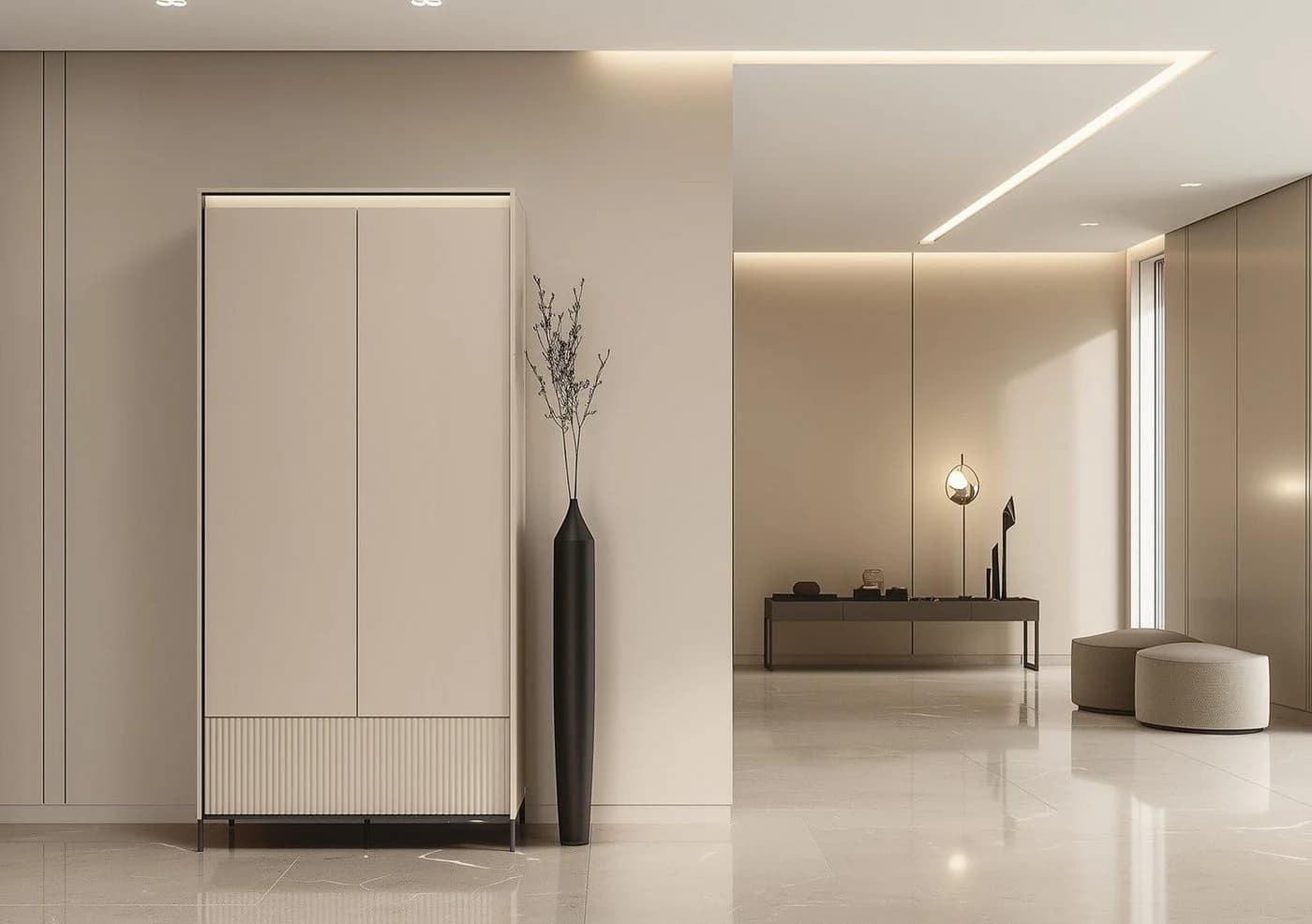 Compleo Kleiderschrank 2 Türen Beige Modern mit LED
