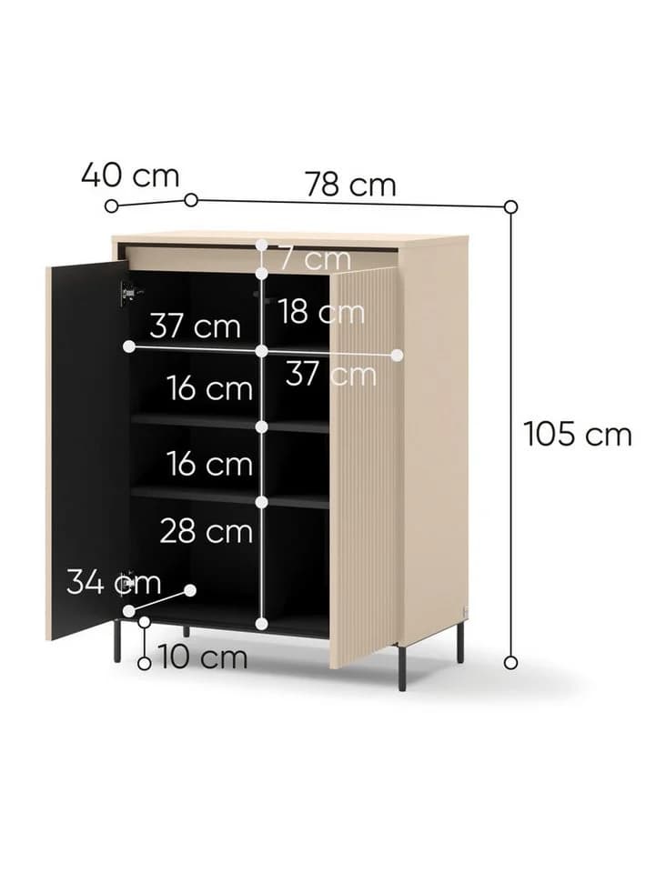 Compleo Kommode FLORE Beige mit LED und gerillten Fronten Modern - Bild 4