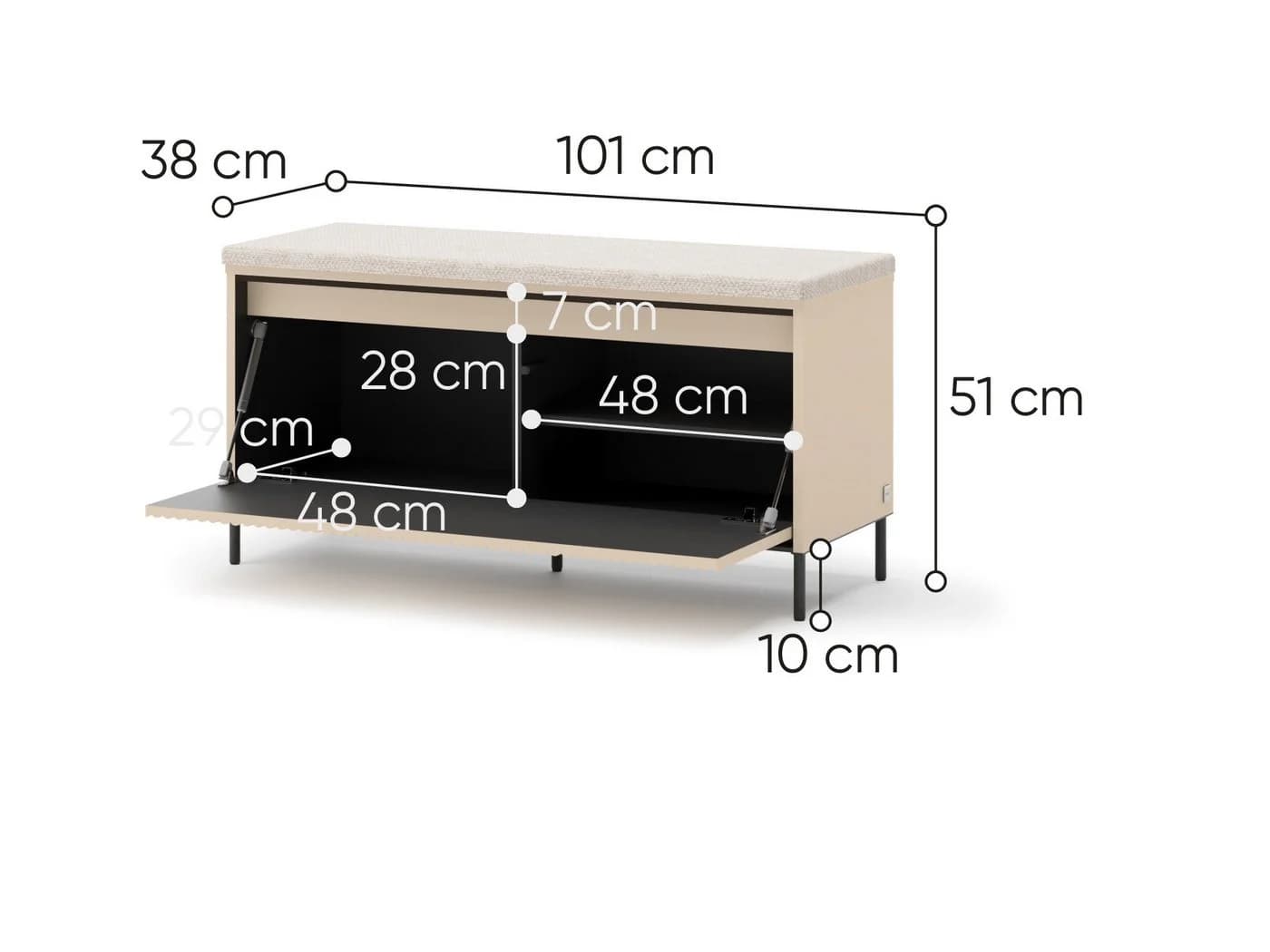 Compleo Sitzbank FLORE Beige mit Ablagefach und LED-Leiste - Bild 4