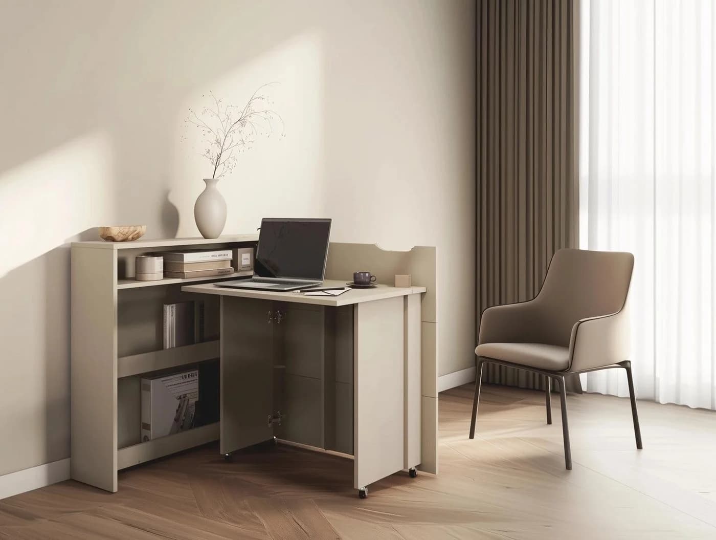 Compleo Schreibtisch WORK CONCEPT Beige Klappbar Mit Rollen - Bild 3