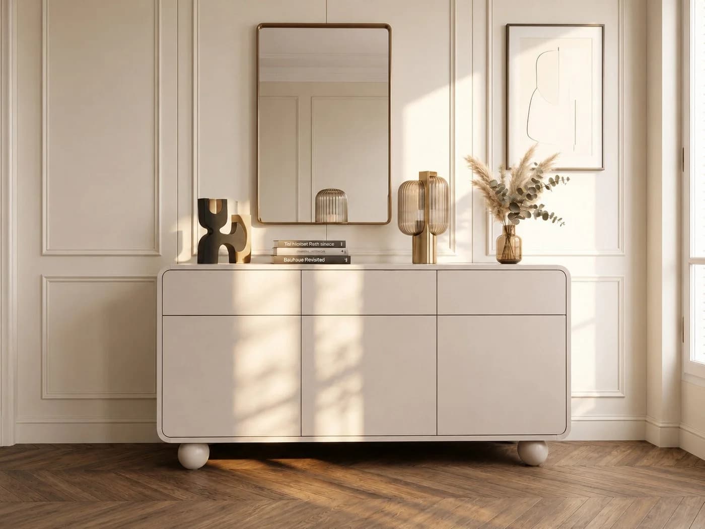 Compleo Kommode Sideboard elegant Japandi beige runde Füße - Bild 2