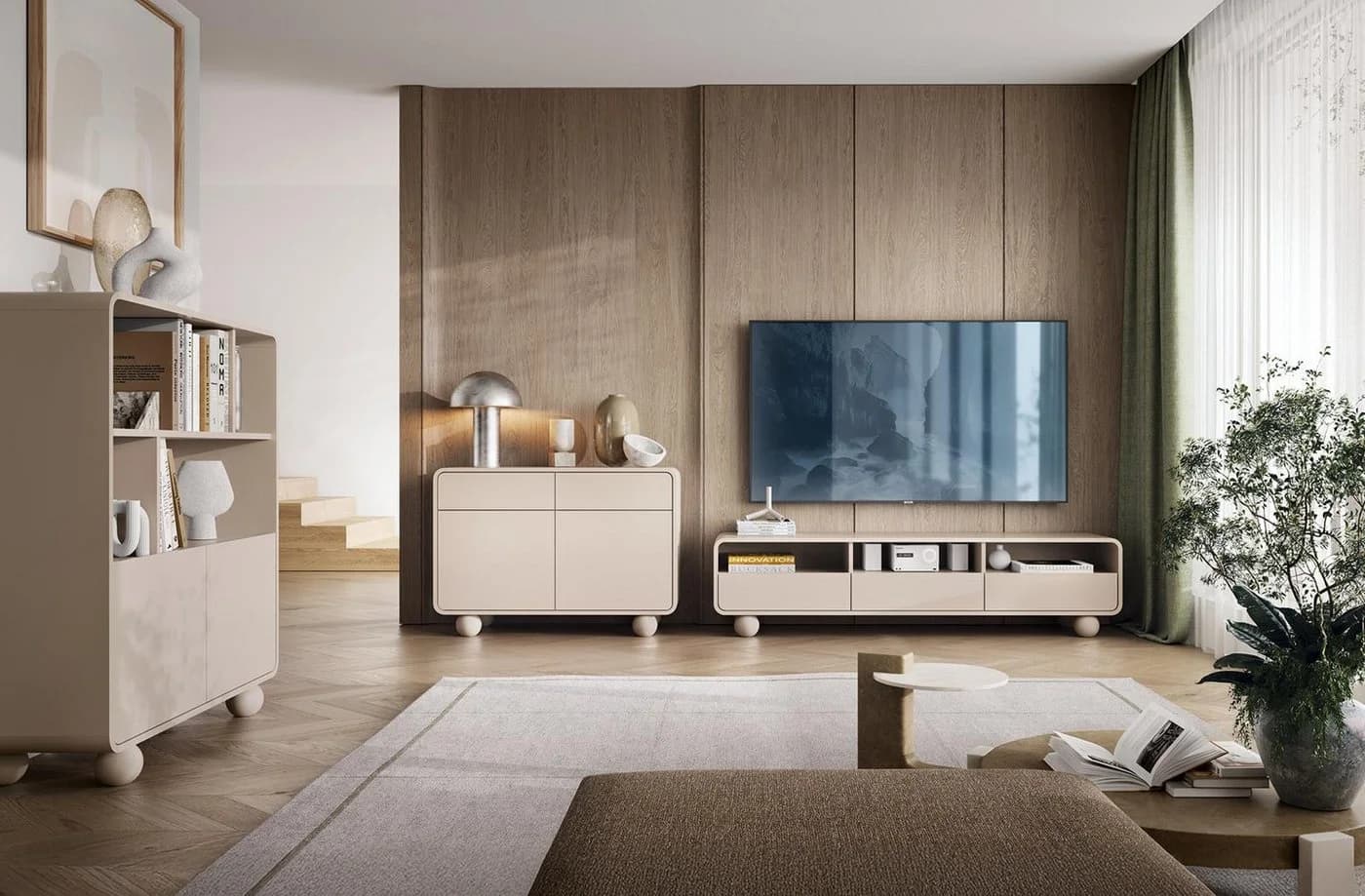 Compleo Bücherregal ALDOS Japandi Beige mit runden Füßen - Bild 3