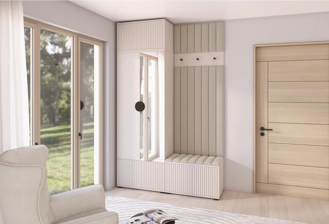 Compleo Garderobenschrank 140 cm mit Lamellenfront und Ablage - Bild 2