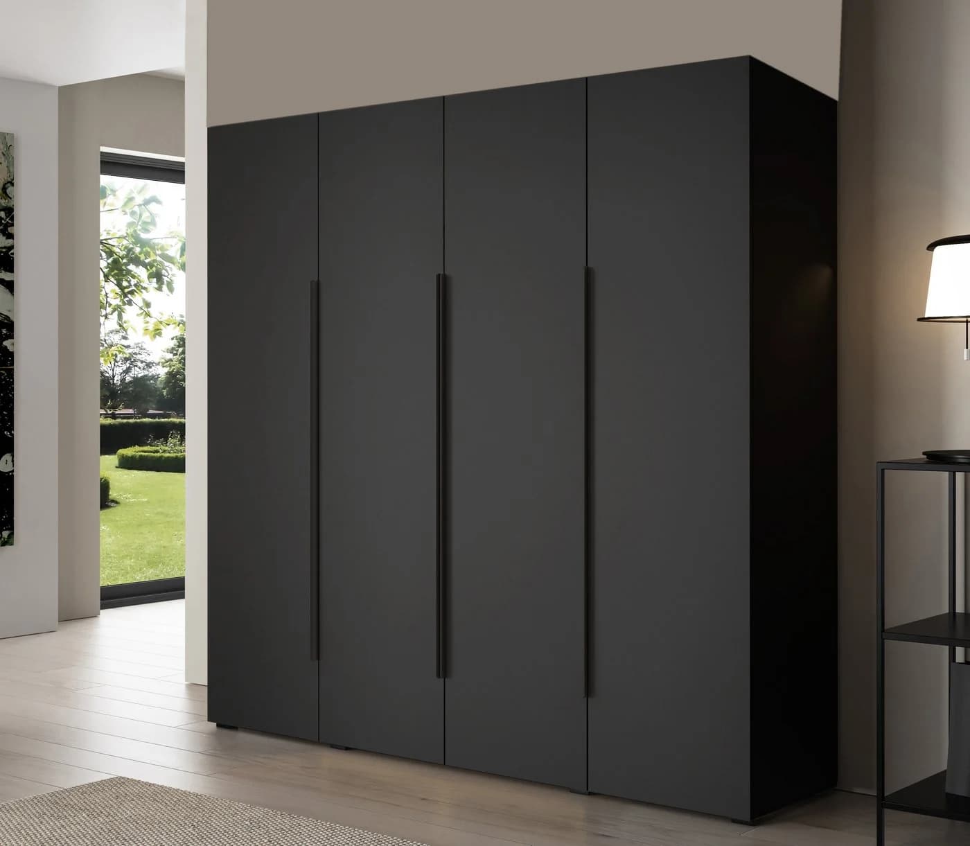 Compleo Drehtürenschrank STELLS Schwarz 4 Türen Laminat