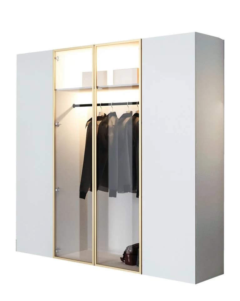 Compleo Kleiderschrank 4-tlg. Weiß Glasfront LED Soft-Close - Bild 2