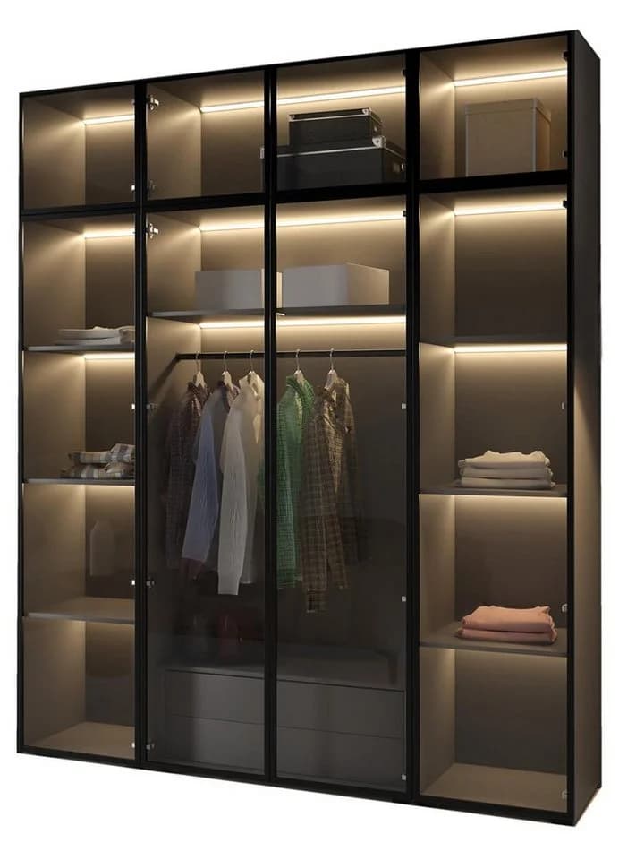 Compleo Drehtürenschrank mit Glasfront, LED-Beleuchtung, 200x52x245 cm - Bild 2