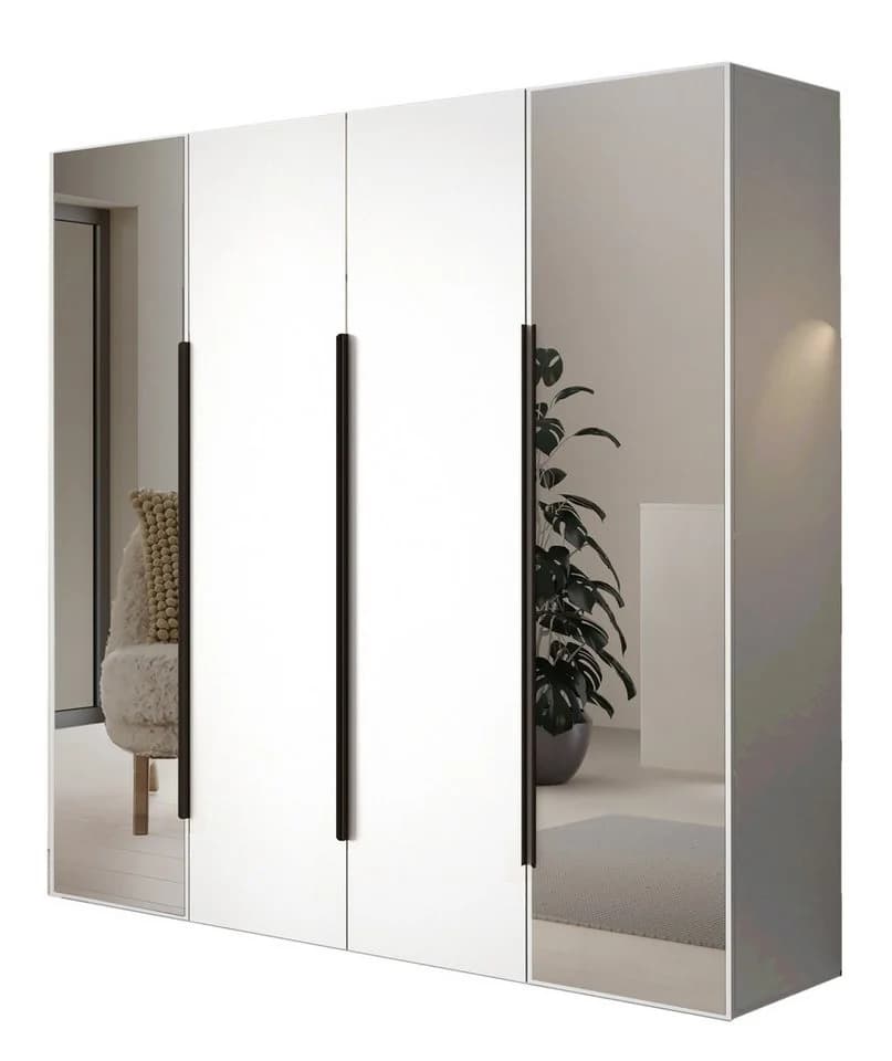 Compleo Kleiderschrank 4 Türen mit Spiegel Weiß - Bild 2