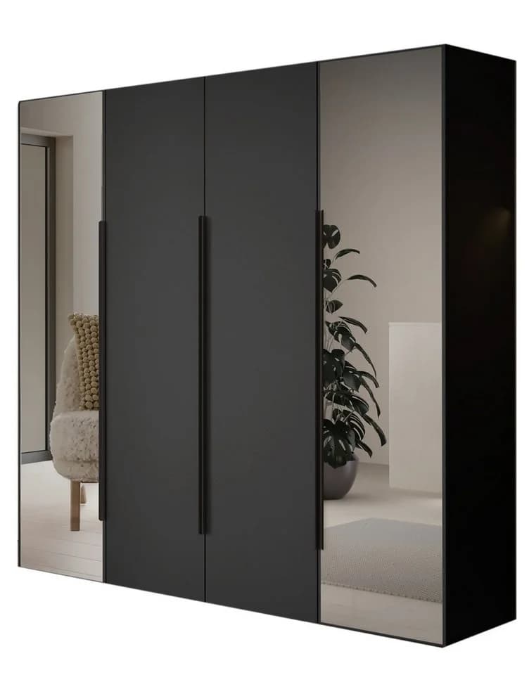 Compleo Kleiderschrank 4-tlg. Schwarz mit Spiegel und Glasfront - Bild 2