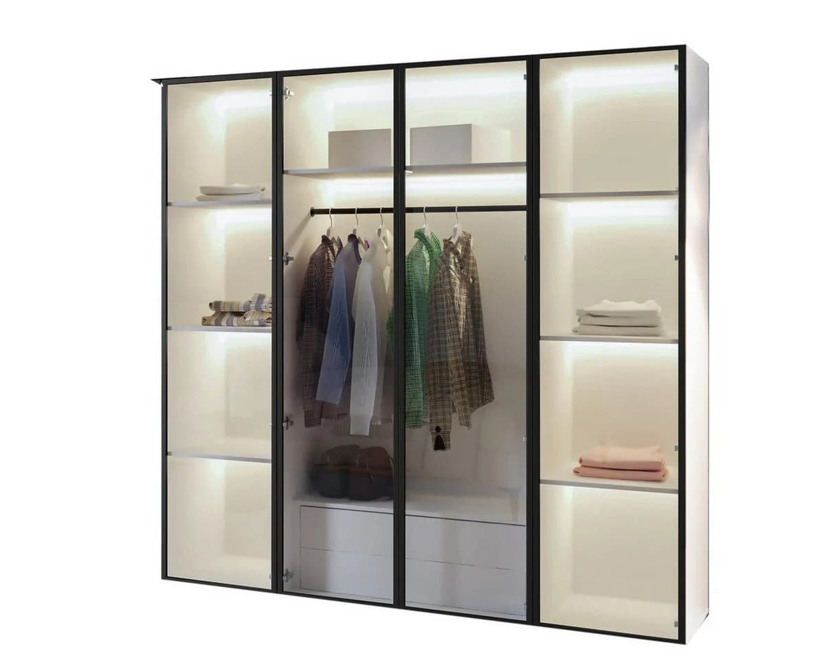 Compleo Drehtürenschrank mit LED-Beleuchtung, Glasfronten, Garderobe mit 2 Schubladen - Bild 2