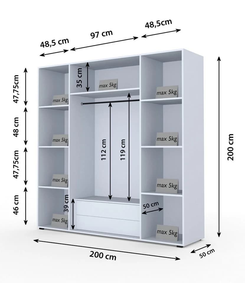 Compleo Drehtürenschrank mit LED-Beleuchtung, Glasfronten, Garderobe mit 2 Schubladen - Bild 3