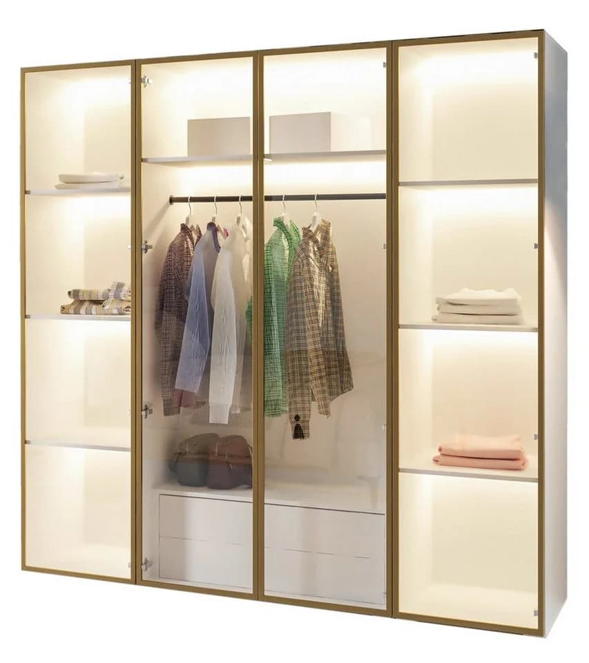 Compleo Drehtürenschrank mit LED-Beleuchtung, Glasfronten, Garderobe mit 2 Schubladen - Bild 2
