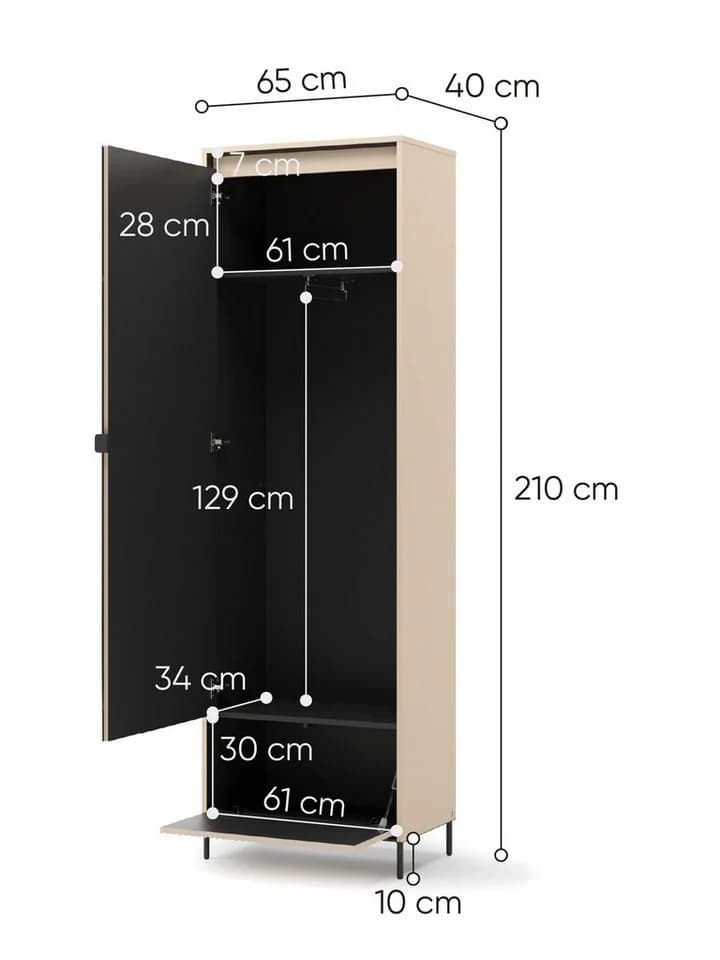 Compleo Garderoben-Set Kleiderschrank Beige mit Spiegel und Kommode FLORE - Bild 5