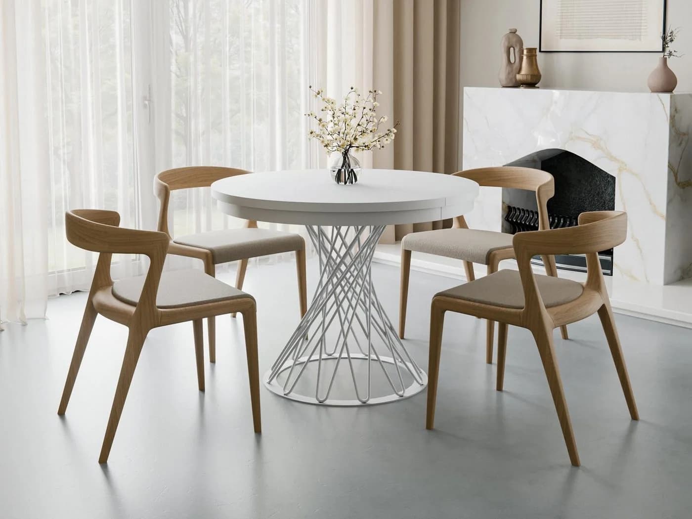 Compleo Runder Esstisch Ausziehbar Weiß Metallbeine Loft Stil - Bild 2