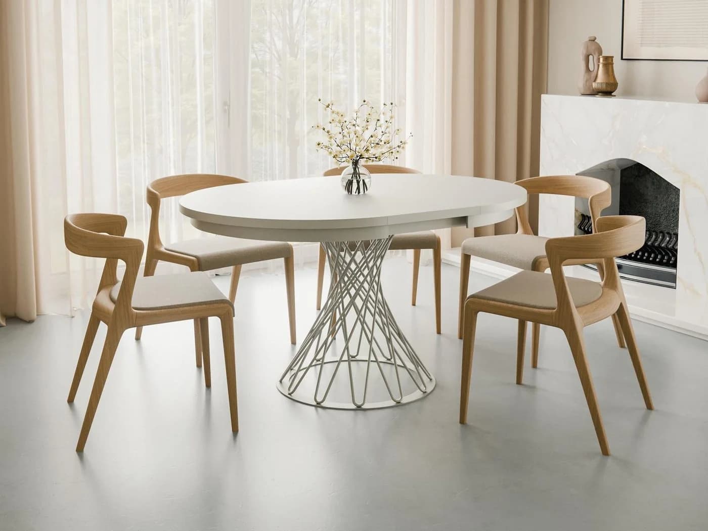 Compleo Runder Esstisch Ausziehbar Weiß Metallbeine Loft Stil - Bild 3