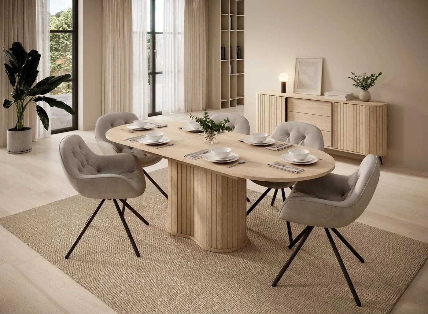 Compleo Esstisch Eiche cremona, kegelförmige Basis, oval, ausziehbar - Bild 4