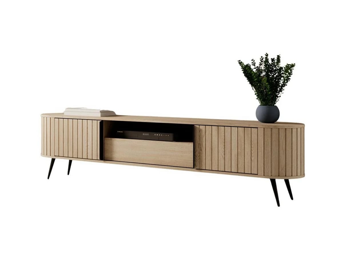 Compleo TV-Schrank 196 cm breit, Lowboard Eiche Japandi Stil KAMA - Bild 2