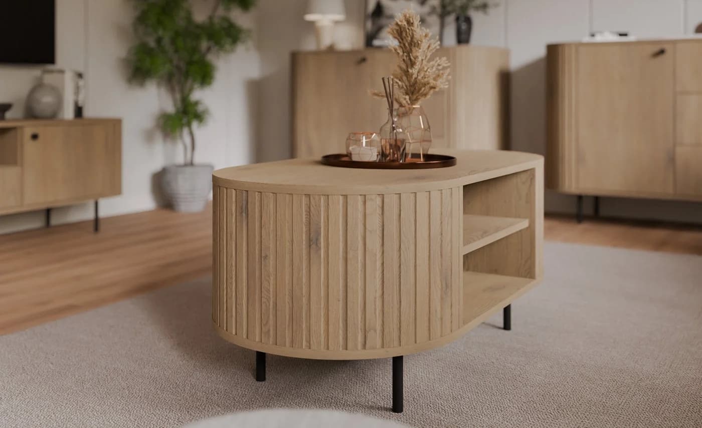 Compleo Couchtisch mit Regalen, OVI Eiche cremona oder Beige - Bild 4