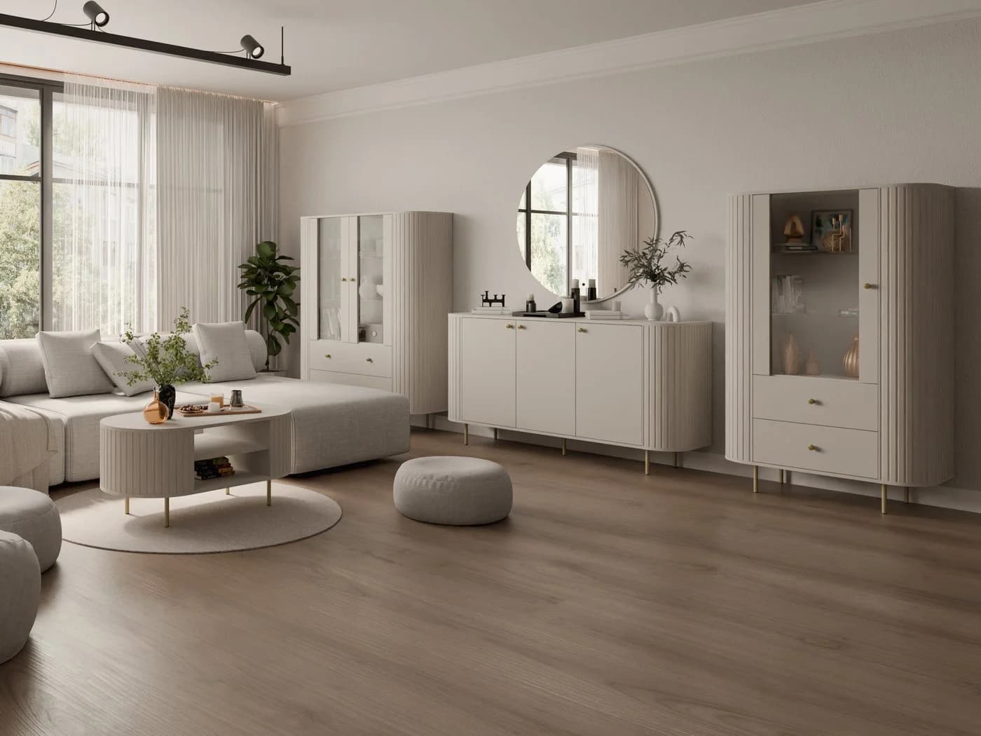 Compleo Couchtisch mit Regalen, OVI Eiche cremona oder Beige, Soft-Close-Mechanismus - Bild 4
