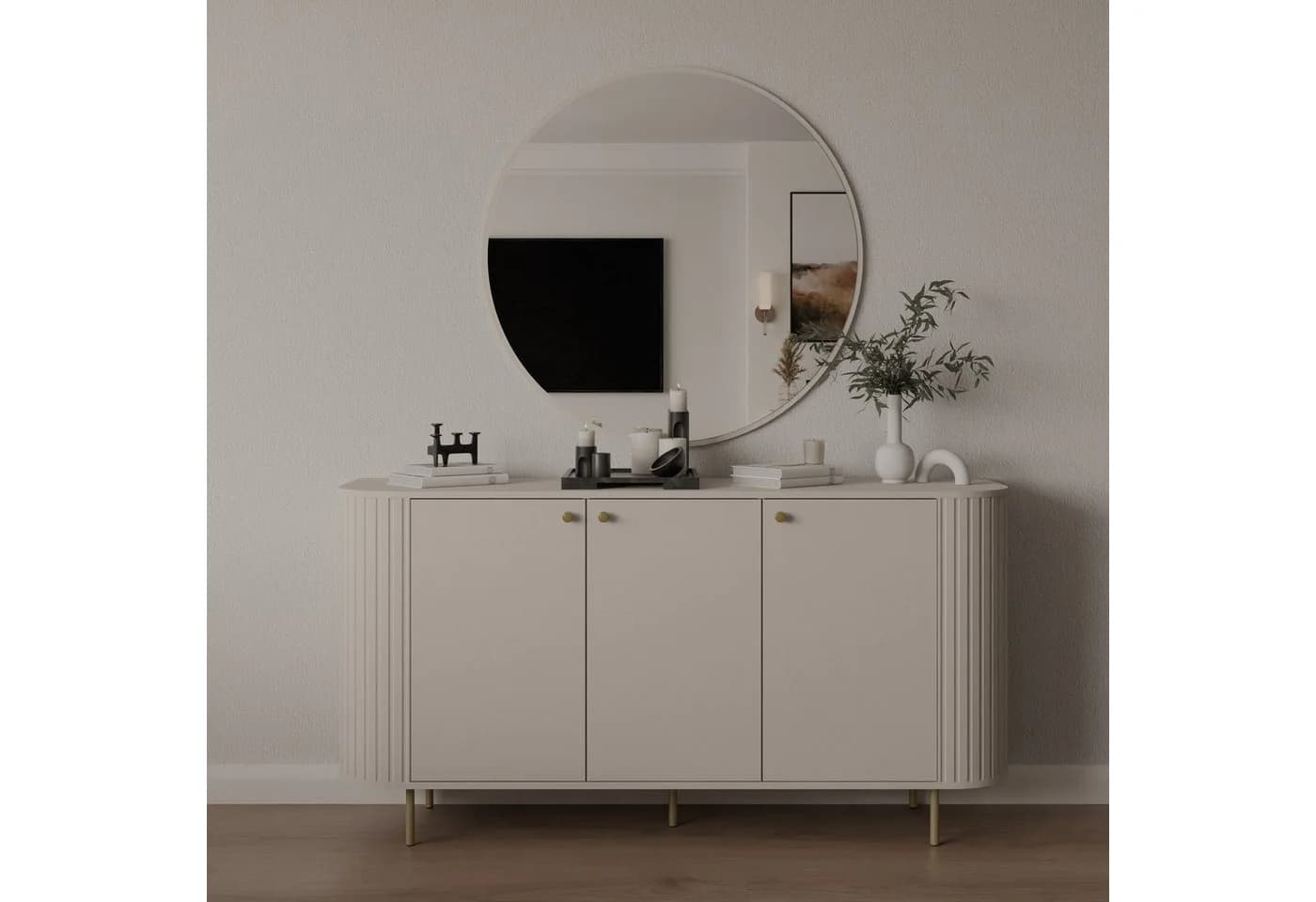 Compleo Kommode Japandi Beige mit 2 Schubladen und 2 Türen