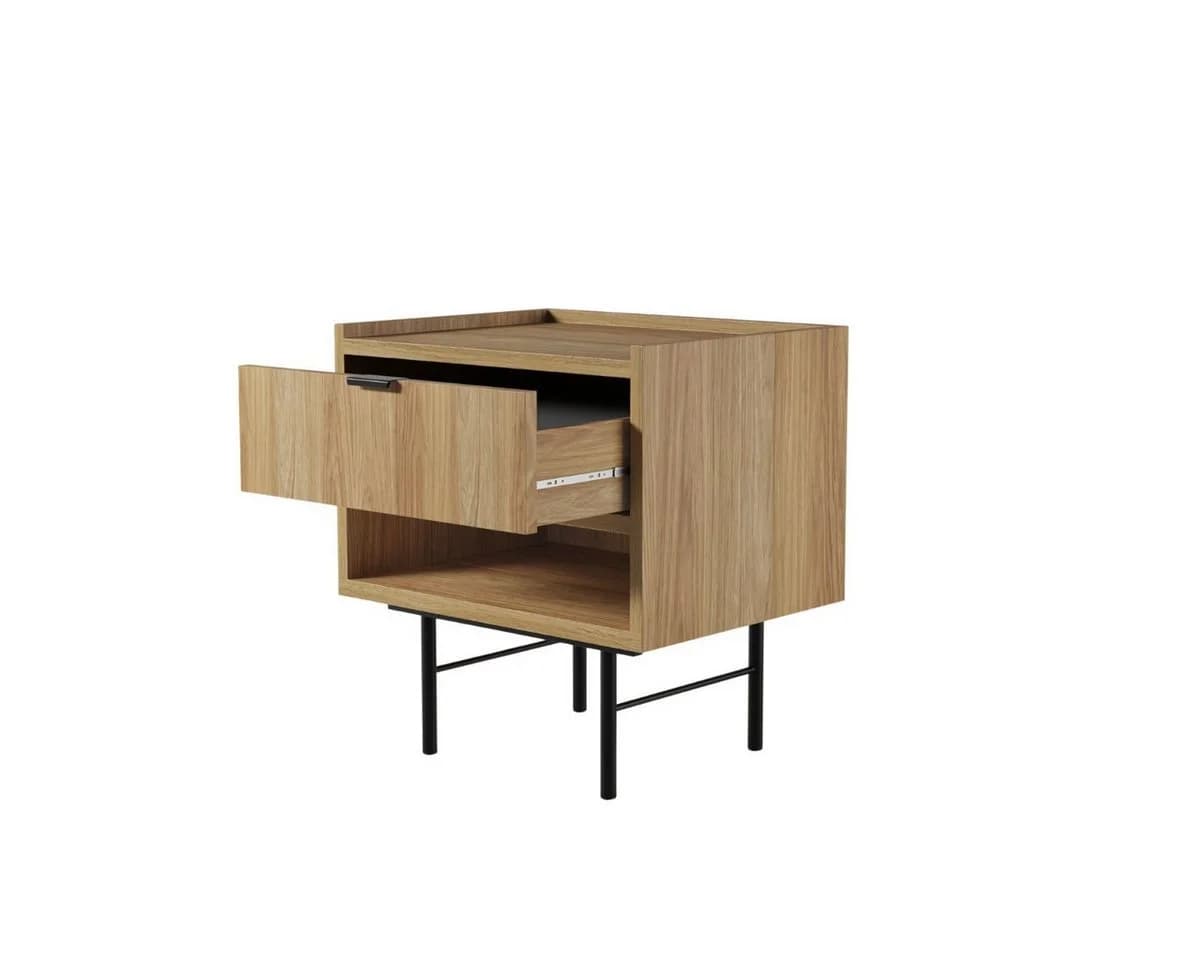 Compleo Nachttisch COLGO Japandi Schwarz Metallfüße Schublade - Bild 3