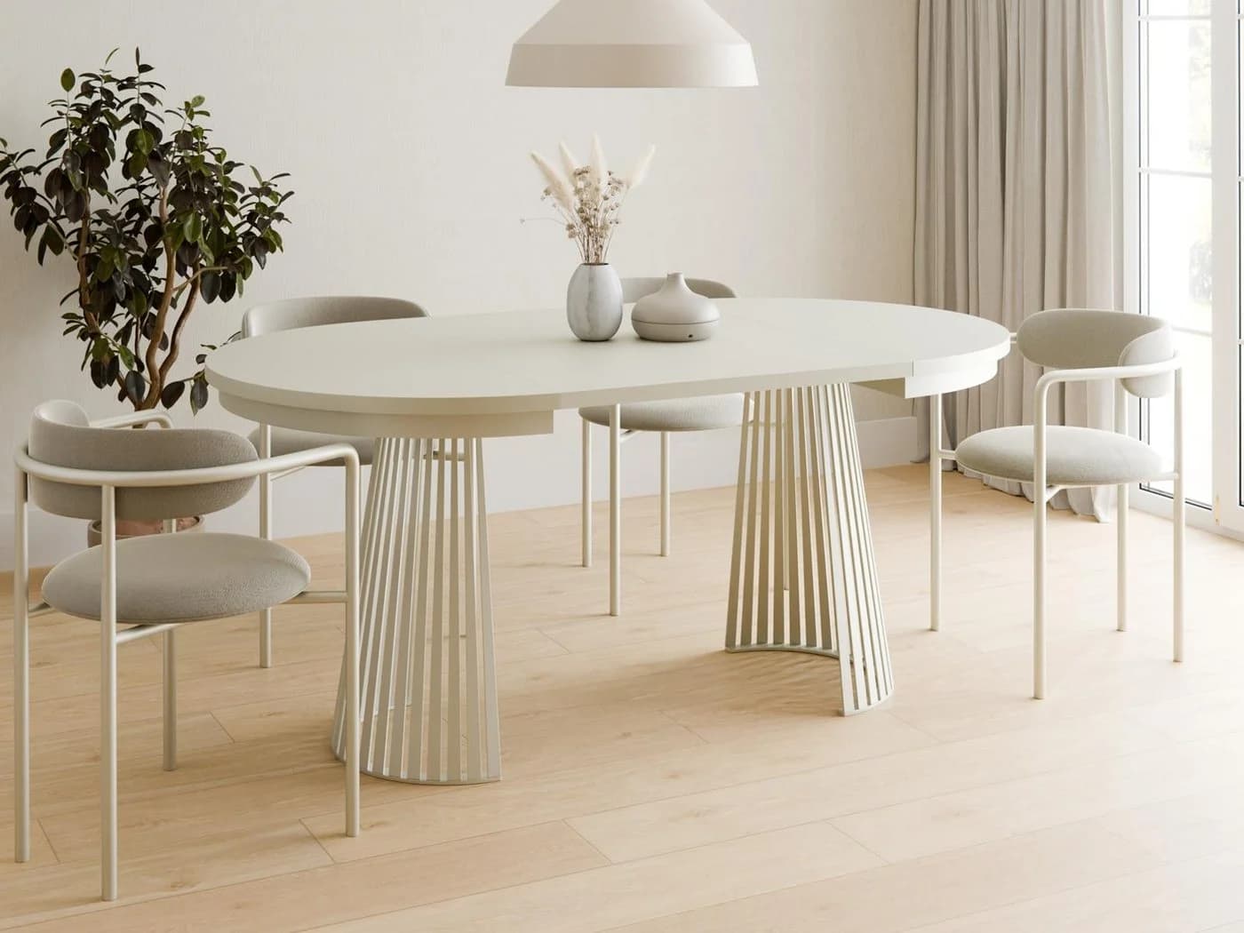 Compleo Esstisch Rund Ausziehbar Ø: 120 cm oder Ø: 100 cm, Modern Esstisch mit Lamellen - Bild 4