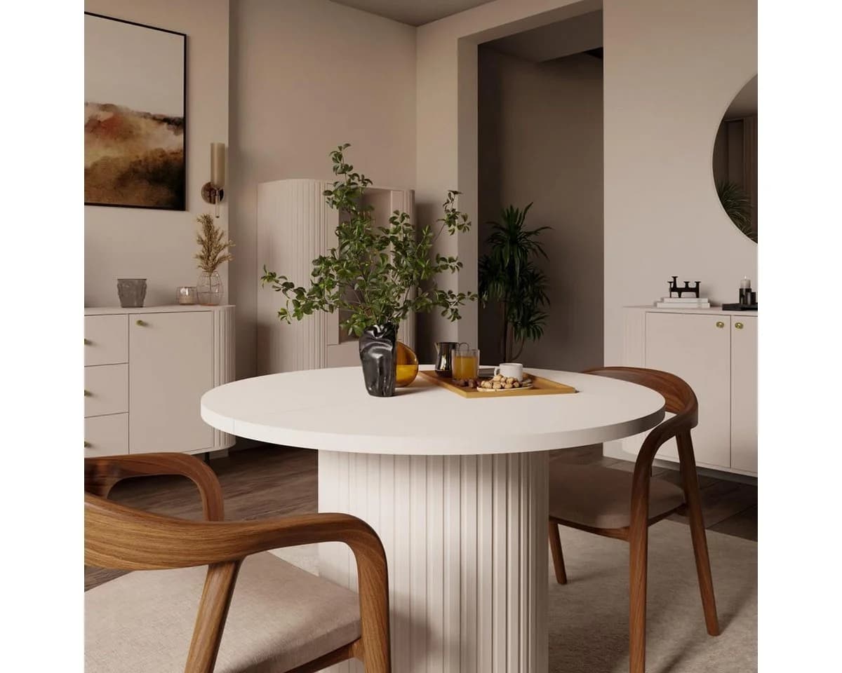 Compleo Esstisch rund ausziehbar 100-188 cm Beige oder Eiche Cremona - Bild 5