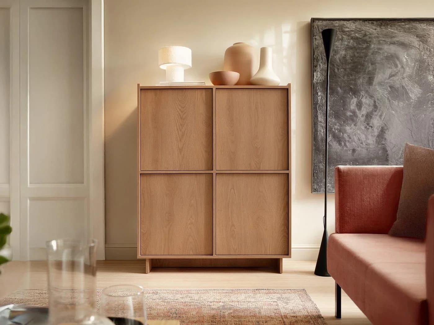 Compleo Hochkommode KELLOS 4 Türen Japandi Minimalistisch
