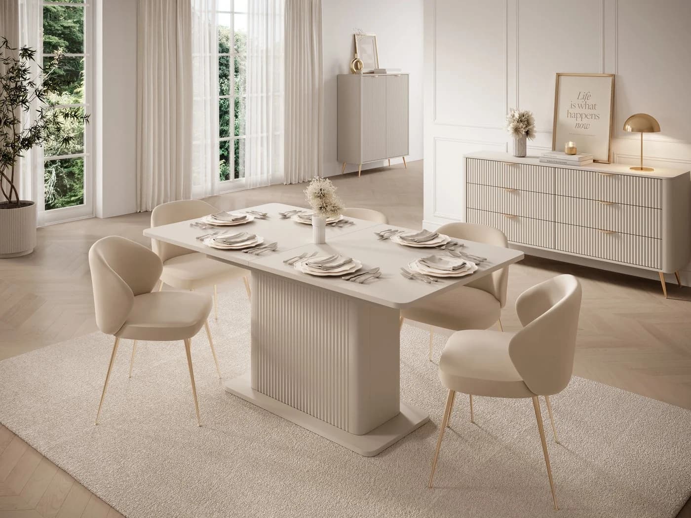 Compleo Esstisch BELLOS ausziehbar Beige Japandi