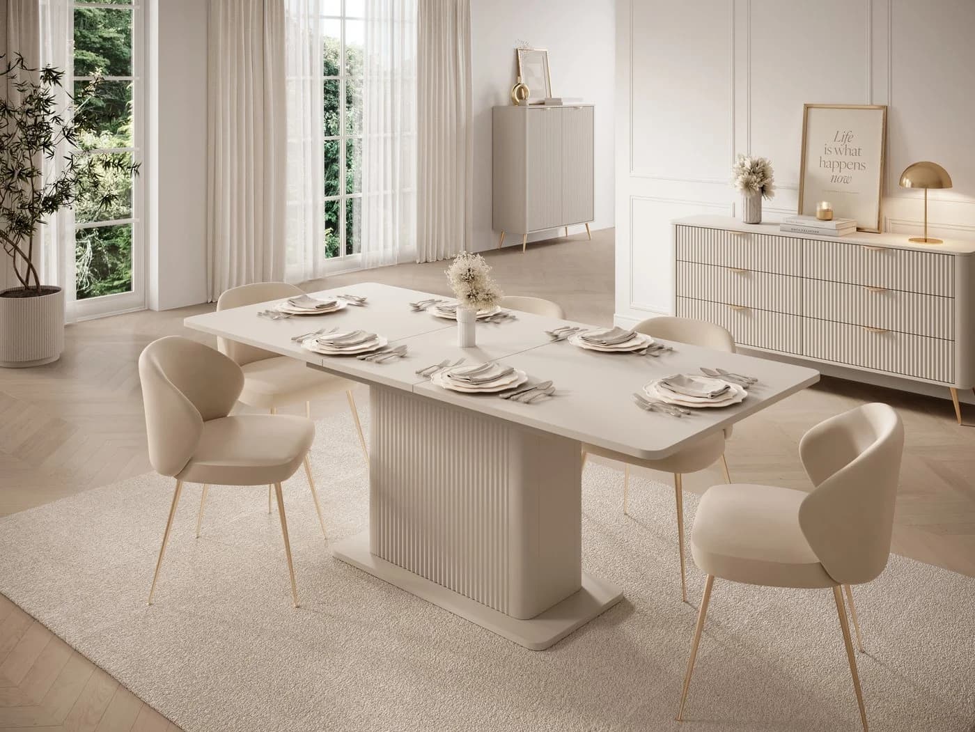 Compleo Esstisch BELLOS ausziehbar Beige Japandi - Bild 2