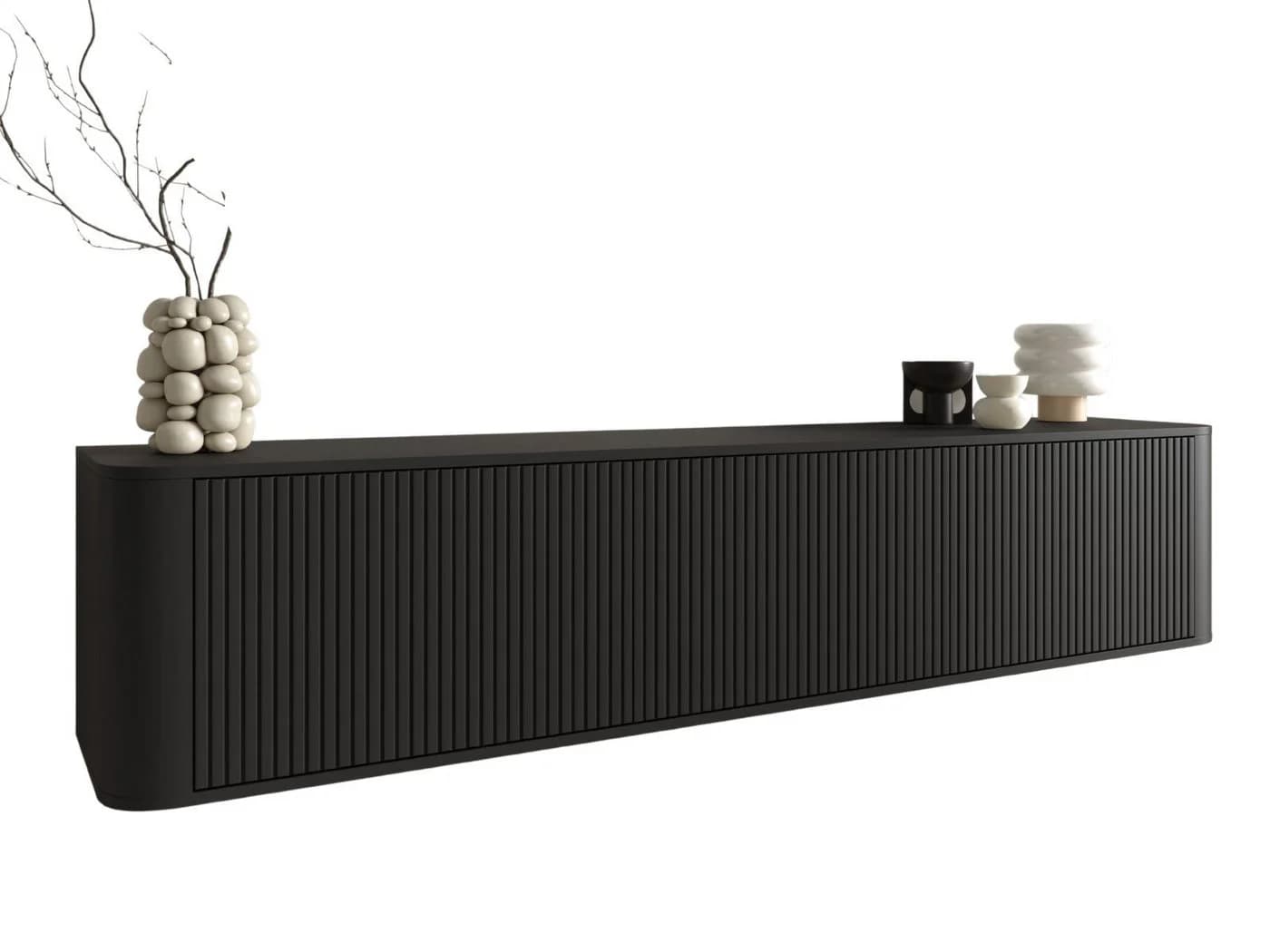 Compleo TV-Schwarz Japandi Lowboard 200 cm